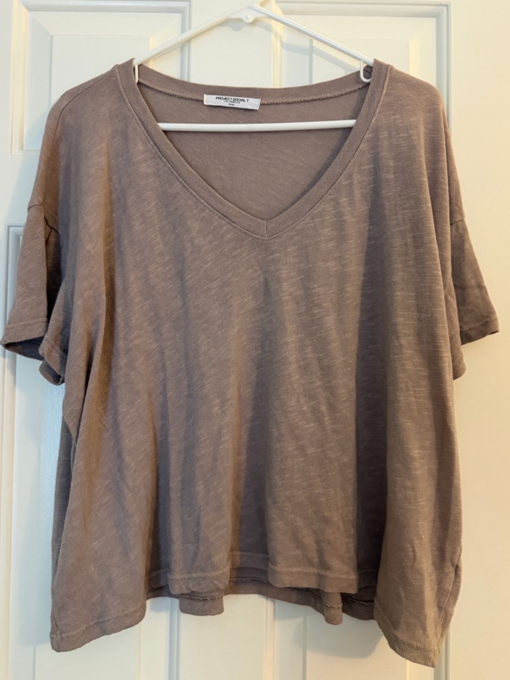 Project Social T Relaxed V-Neck Tee in Taupe Brown